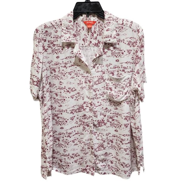 Joe Fresh Men's Size L Graphic Print Short Sleeve Button Up Lightweight Summer - Picture 1 of 14